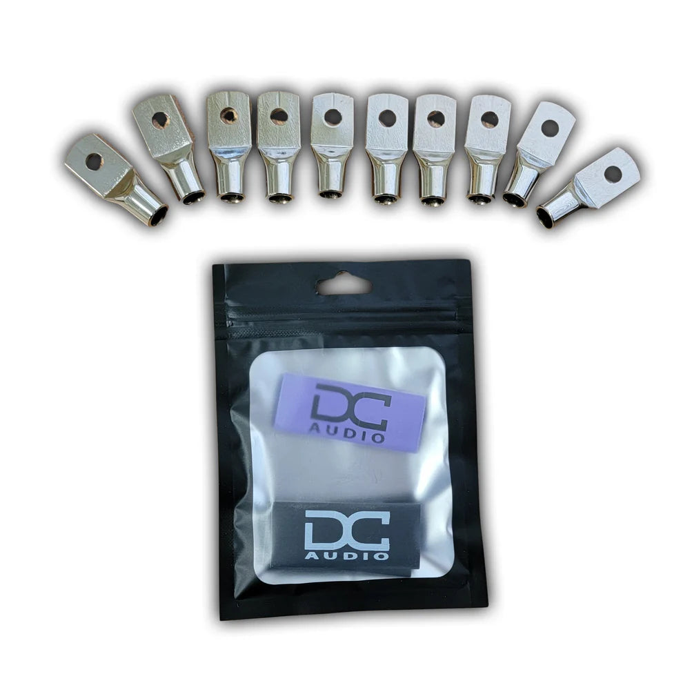 DC Audio 4AWG-6mm Holes Tinned Copper Ring Terminals w/ Heat Shrink Tubing - 10 Pack