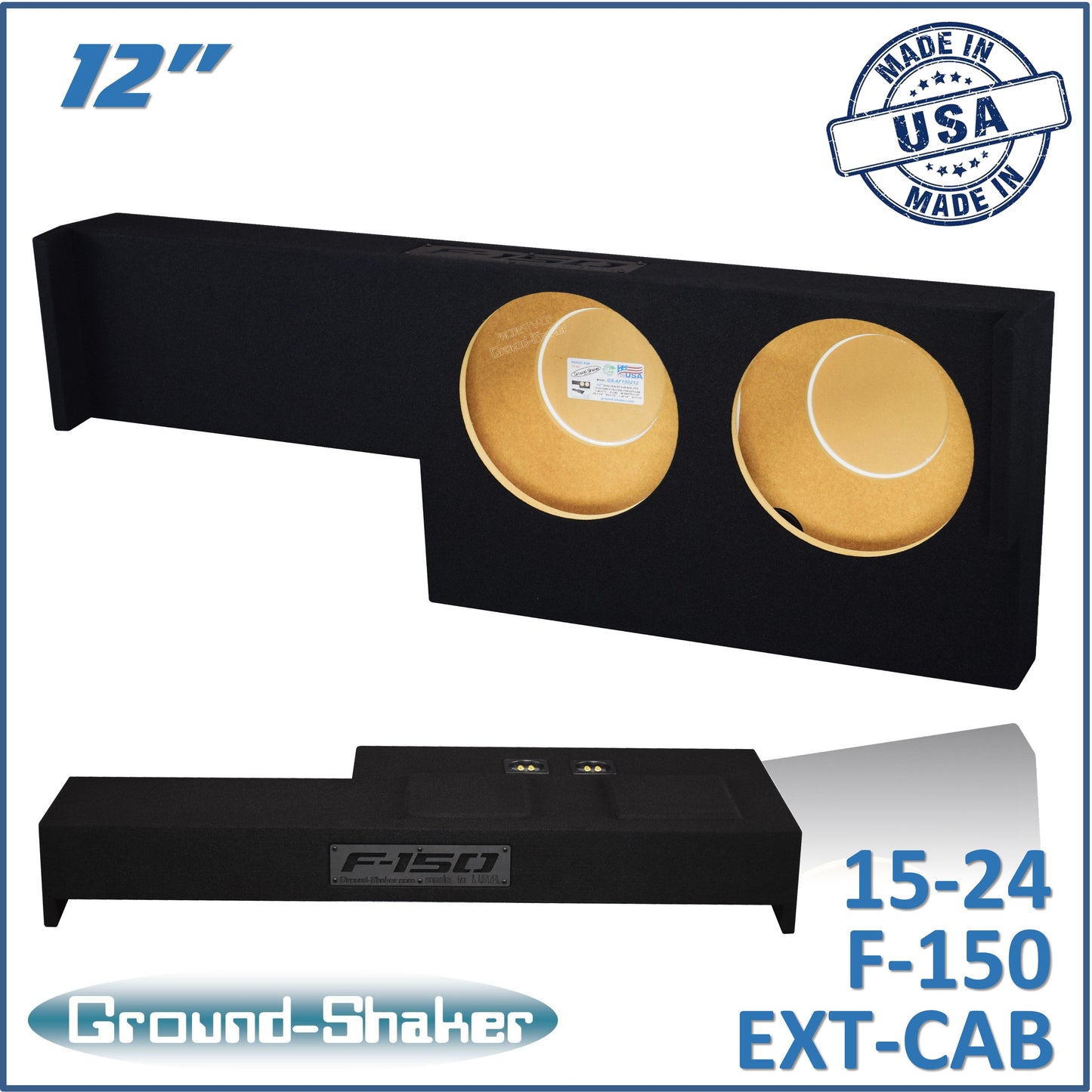 BLACK 12" DUAL SEALED SUB BOX, FITS 15-24 FORD F-150 EXT-CAB