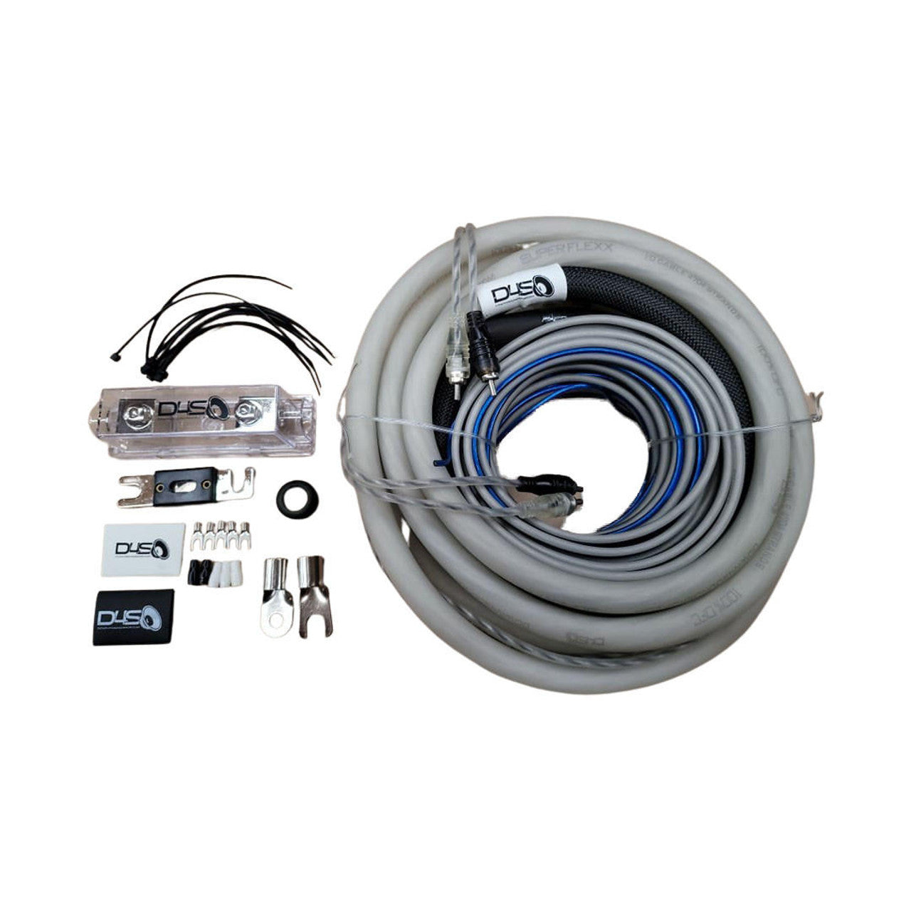 DOWN4SOUND 0 GAUGE SILVER TINNED OFC AMPLIFIER INSTALL KIT ( CLEAR/BLACK )