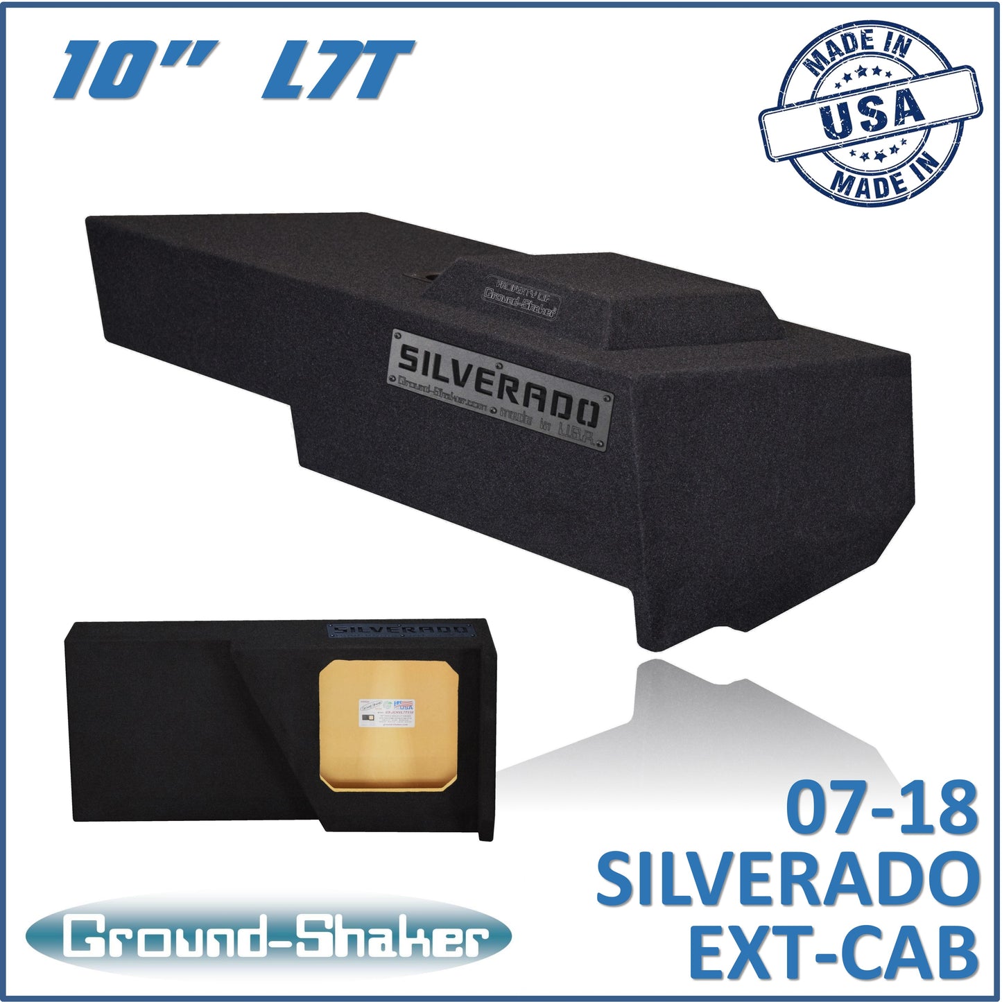 BLACK 10" SINGLE SEALED L7T SUB BOX, FITS 07-18 CHEVY SILVERADO EXTENDED CAB