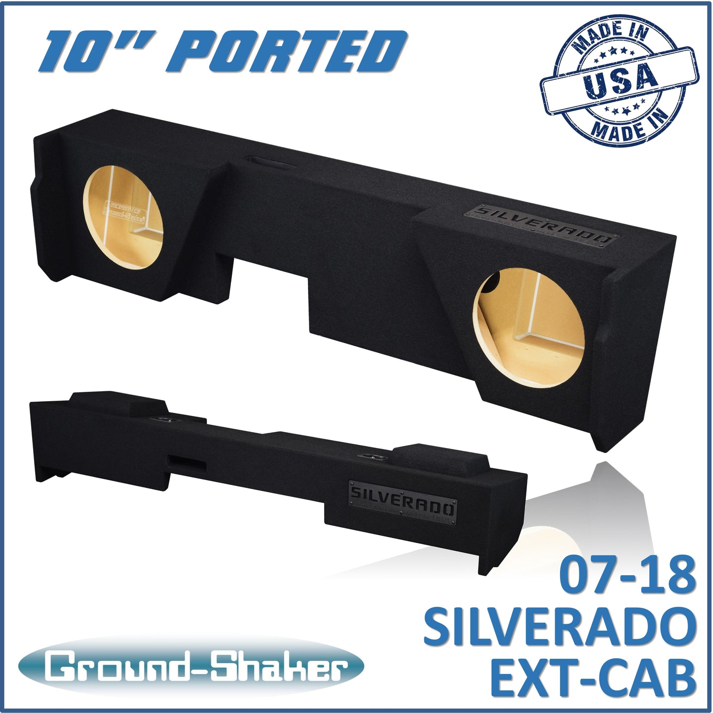 BLACK 10" DUAL PORTED SUB BOX, FITS 07-18 CHEVY SILVERADO EXTENDED CAB