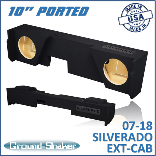 BLACK 10" DUAL PORTED SUB BOX, FITS 07-18 CHEVY SILVERADO EXTENDED CAB