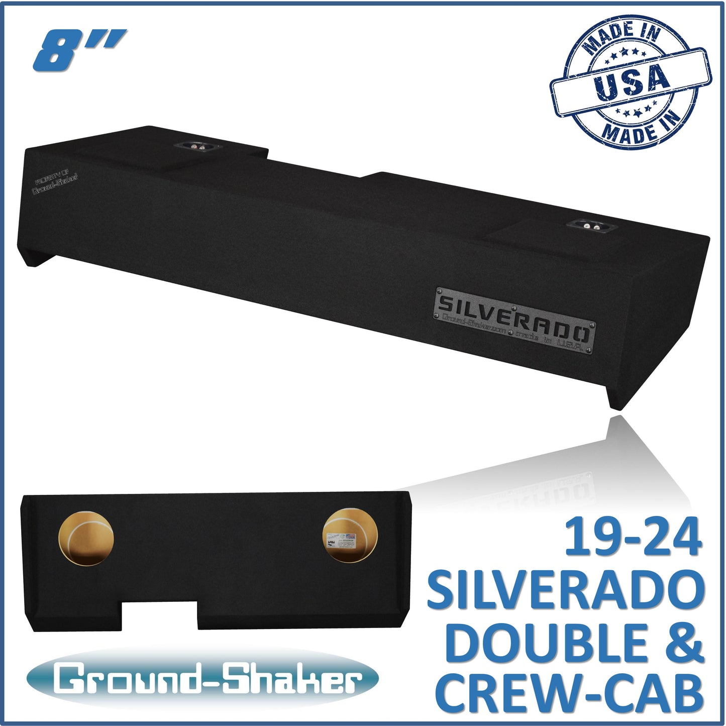 BLACK 8” DUAL SEALED SUB BOX, FITS 19-24 CHEVY SILVERADO DOUBLE & CREW-CAB