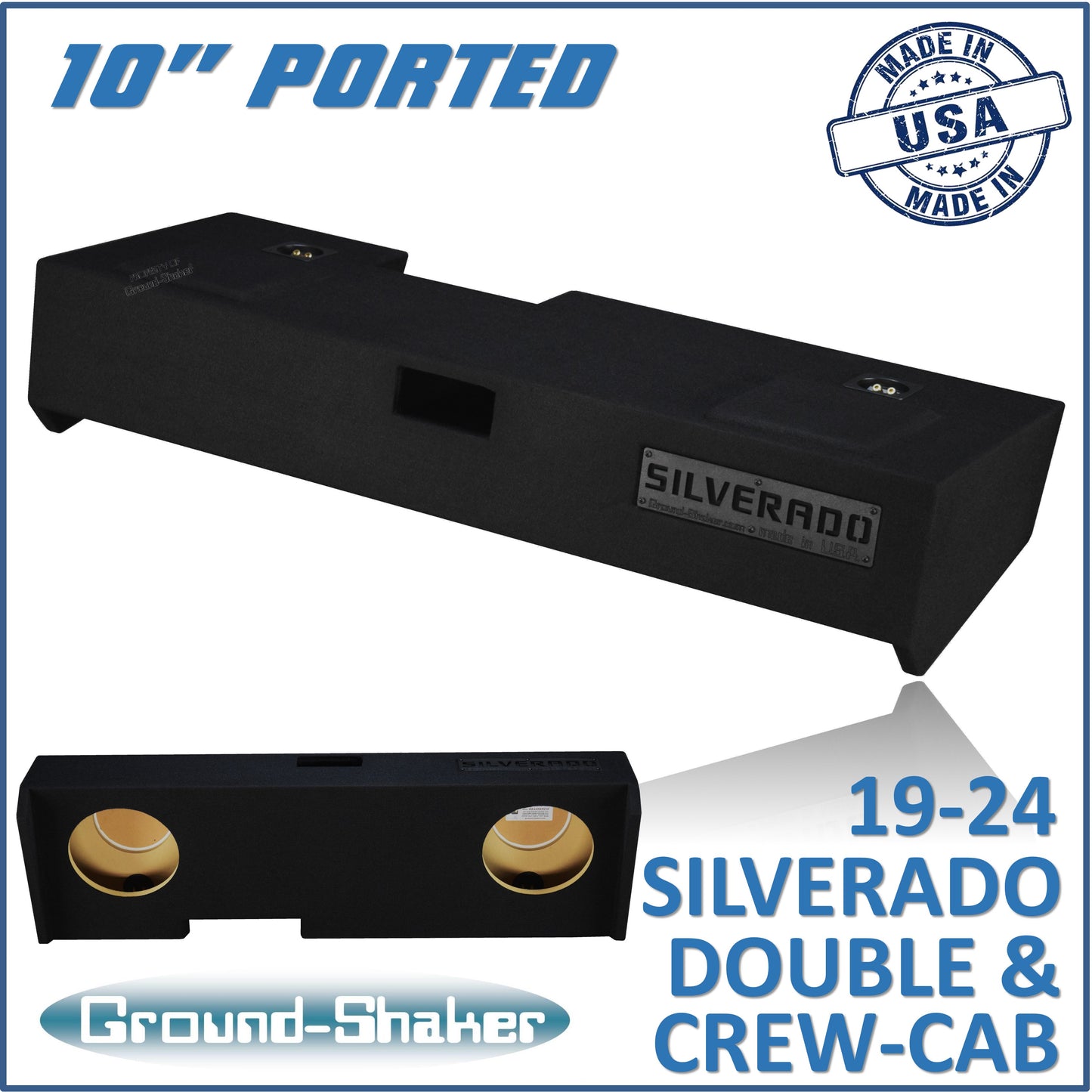 BLACK 10" DUAL PORTED SUB BOX, FITS 19-24 CHEVY SILVERADO DOUBLE & CREW-CAB
