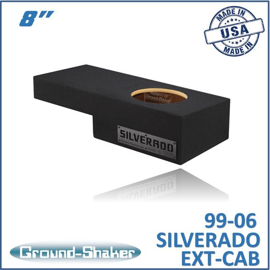 Black 8" single sealed sub box, fits 99-06 & 07 classic chevy silverado ext-cab