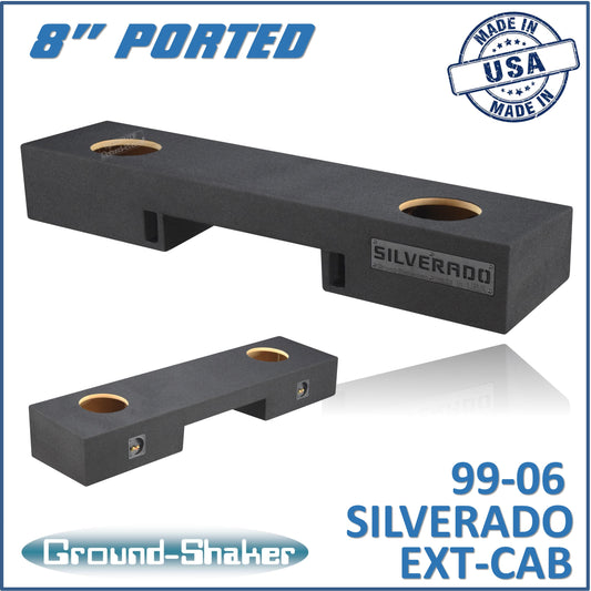 BLACK 8" DUAL PORTED SUB BOX, FITS 99-06 & 07 CLASSIC CHEVY SILVERADO EXT-CAB