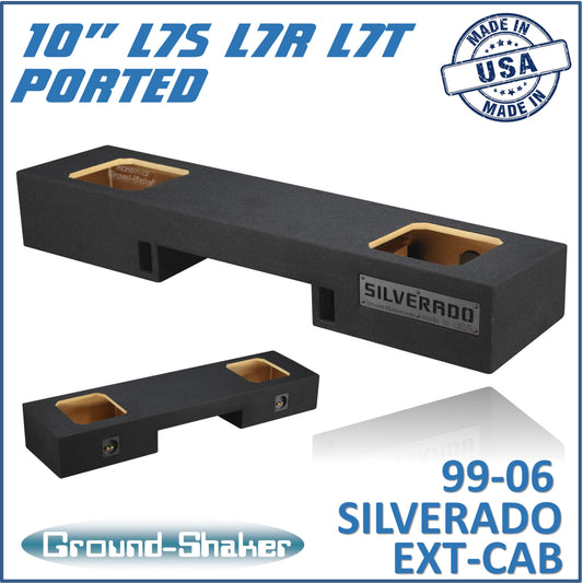 BLACK 10" DUAL PORTED SOLO-BARIC SUB BOX, FITS 99-06 & 07 CLASSIC CHEVY SILVERADO EXT-CAB