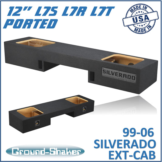 BLACK 12" DUAL PORTED SOLO-BARIC SUB BOX, FITS 99-06 & 07 CLASSIC CHEVY SILVERADO EXT-CAB