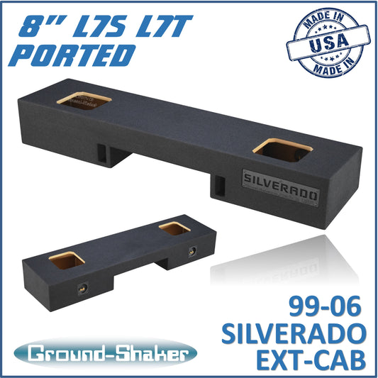 BLACK 8" DUAL SOLOBARIC PORTED SUB BOX, FITS 99-06 & 07 CLASSIC CHEVY SILVERADO EXT-CAB