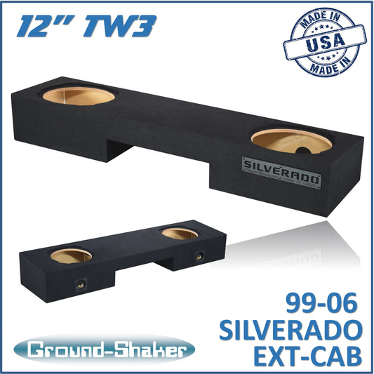 BLACK 12" TW3 DUAL SEALED SUB BOX, FITS 99-06 & 07 CLASSIC CHEVY SILVERADO EXT-CAB