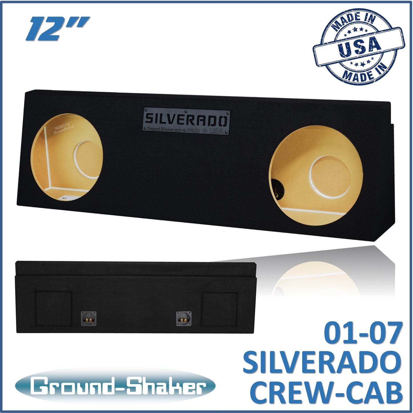 BLACK 12" DUAL SEALED SUB BOX, FITS 01-07 CHEVY SILVERADO CREW CAB