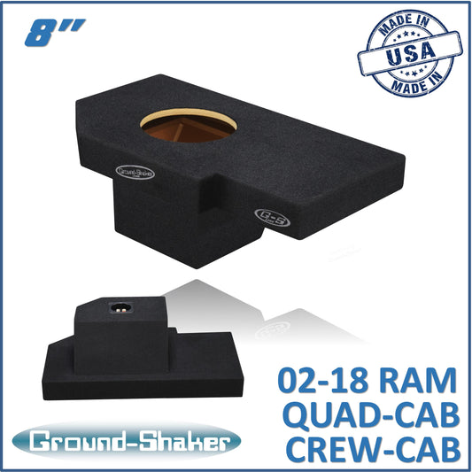 BLACK 8" SINGLE SEALED SUB BOX, FITS 02-18 DODGE RAM 1500 CREW-CAB & EXT-CAB