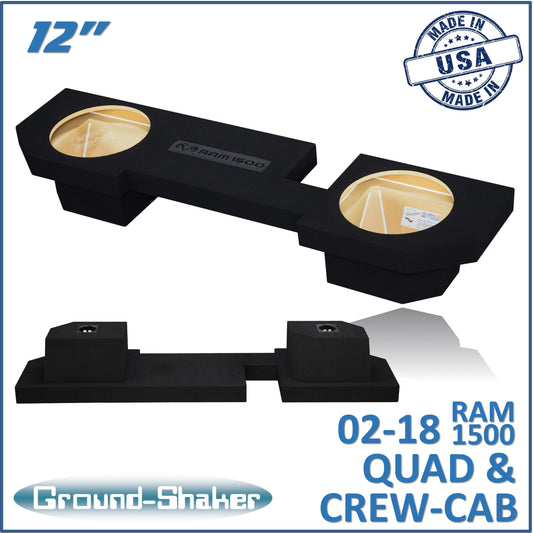 BLACK 12" DUAL SEALED SUB BOX, FITS 02-18 DODGE RAM 1500 CREW-CAB & EXT-CAB