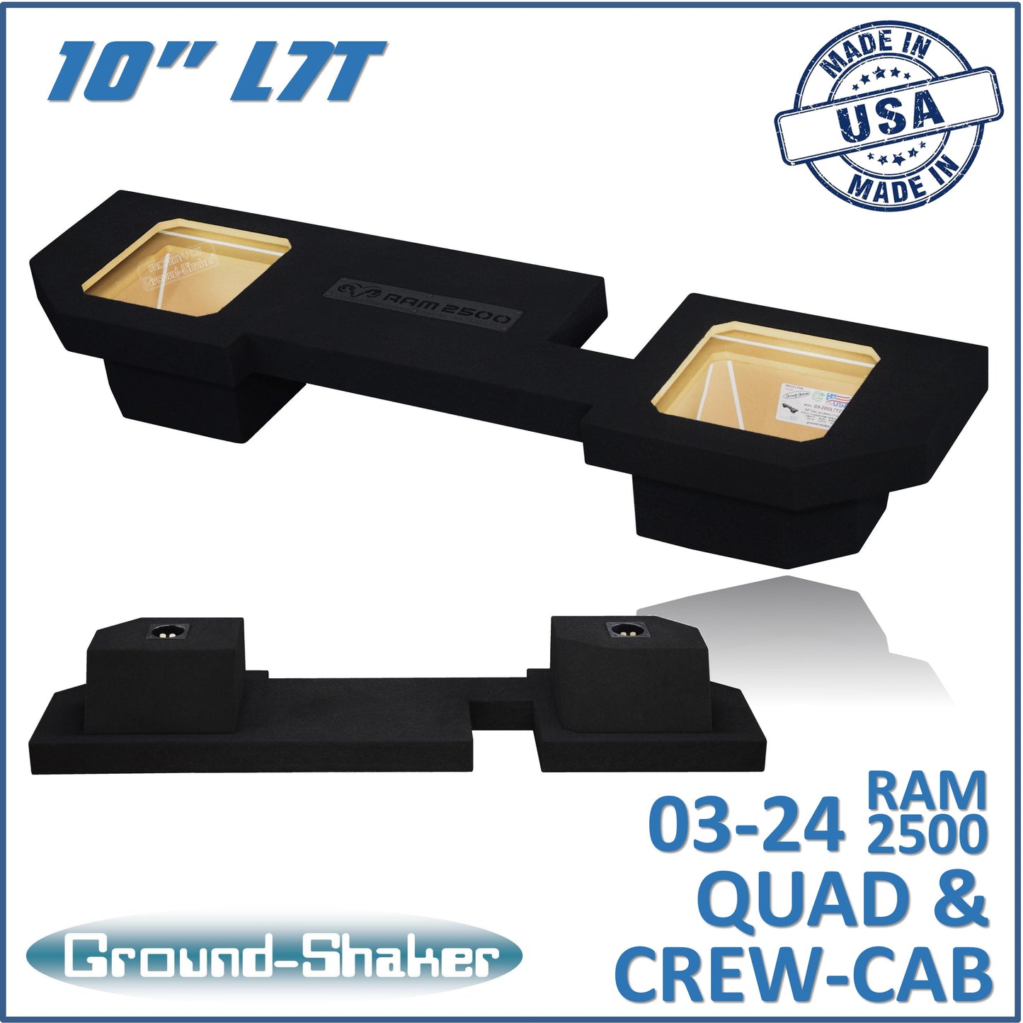 BLACK 10" DUAL SEALED L7T SUB BOX, FITS 03-24 DODGE RAM 2500/3500 CREW-CAB & EXT-CAB