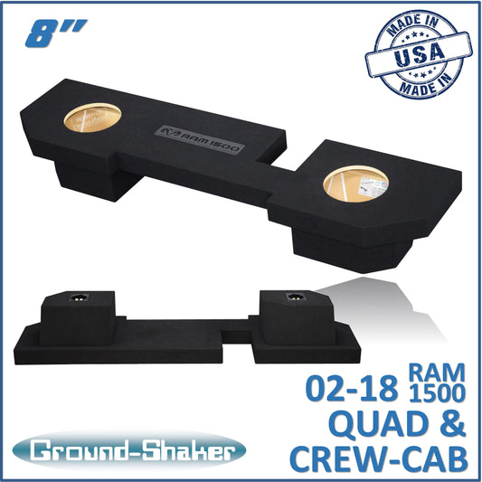 BLACK 8" DUAL SEALED SUB BOX, FITS 02-18 DODGE RAM 1500 CREW-CAB & EXT-CAB