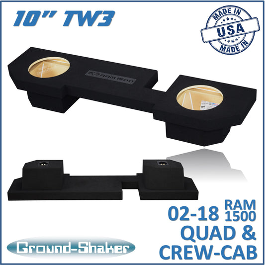 BLACK 10" DUAL SEALED TW3 SUB BOX, FITS 02-18 DODGE RAM 1500 CREW-CAB & EXT-CAB