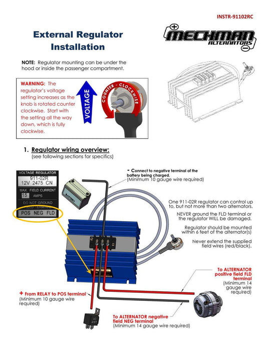 Mechman Adjustable External Regulator w/ 2 Pin Alt Harness (NOT GM 2pin)