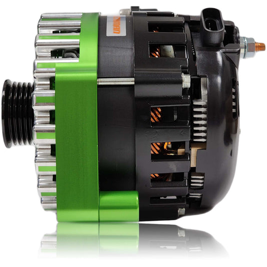 Cadillac Escalade 2005-2013 Large Case Billet Alternator E Series 400 Amp Green