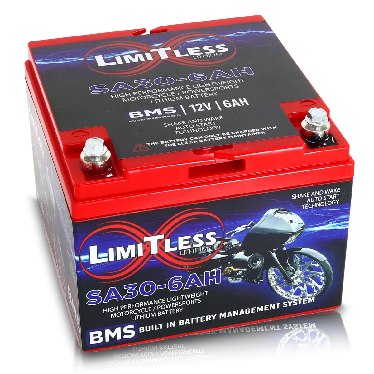 Shake Awake 30 Case 6Ah Smart Motorcycle battery with 3.5A Battery Maintainer
