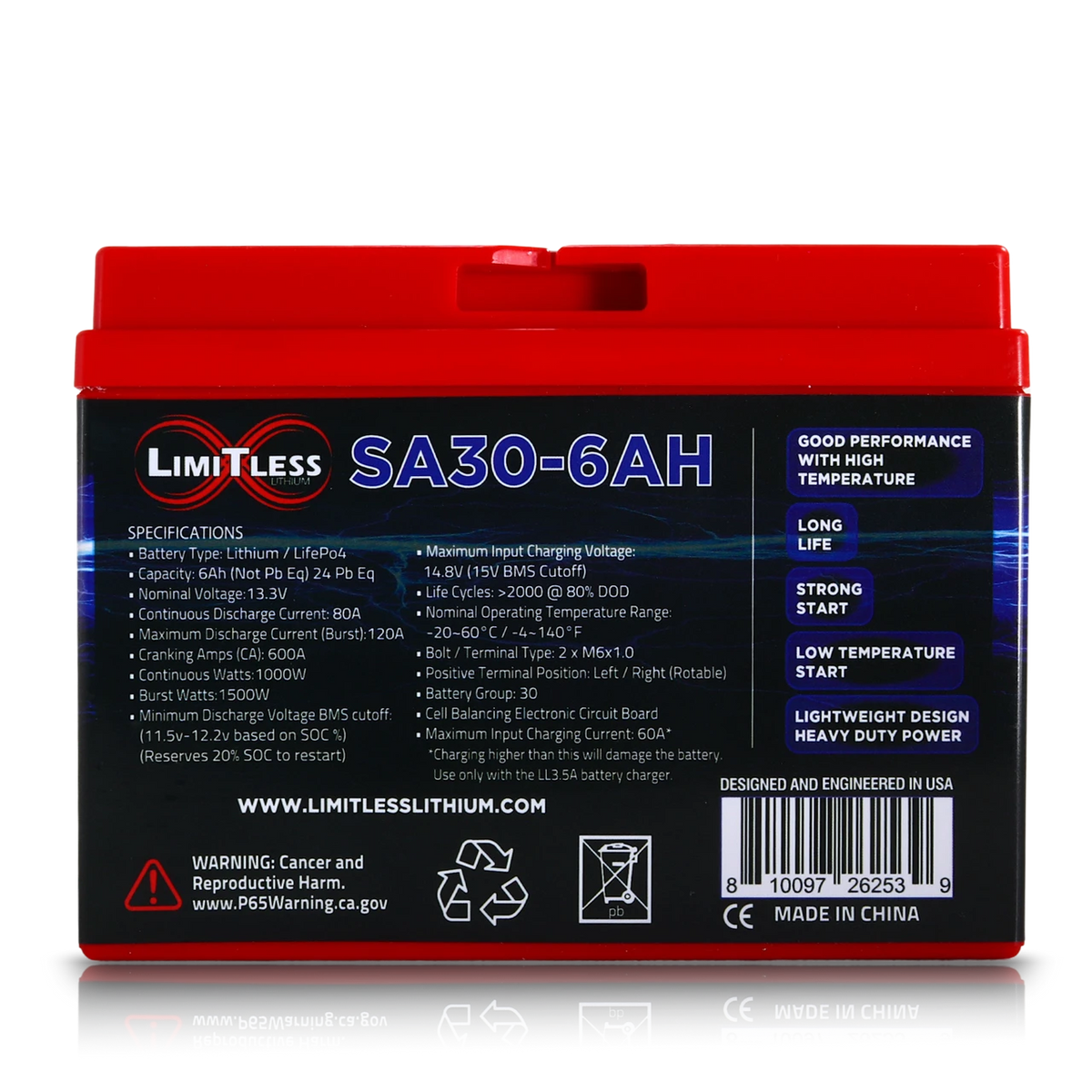 Shake Awake 30 Case 6Ah Smart Motorcycle battery with 3.5A Battery Maintainer