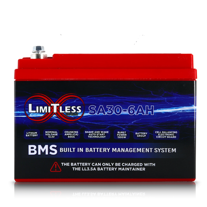 Shake Awake 30 Case 6Ah Smart Motorcycle battery with 3.5A Battery Maintainer