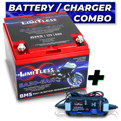 Shake Awake 30 Case 6Ah Smart Motorcycle battery with 3.5A Battery Maintainer