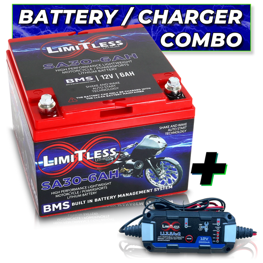 Shake Awake 30 Case 6Ah Smart Motorcycle battery with 3.5A Battery Maintainer