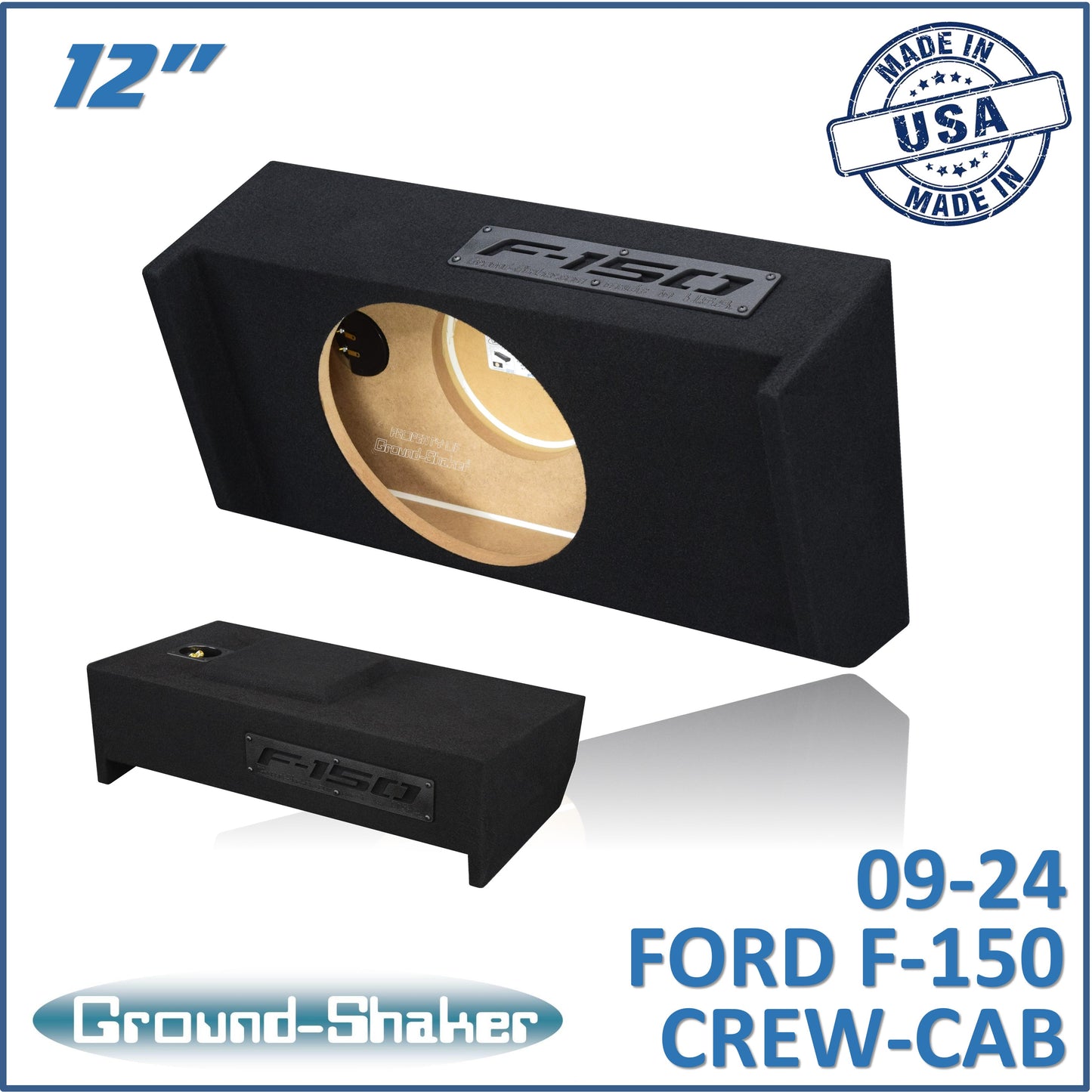 BLACK 12" SINGLE SEALED SUB BOX, FITS 09-24 FORD F-150 CREW-CAB