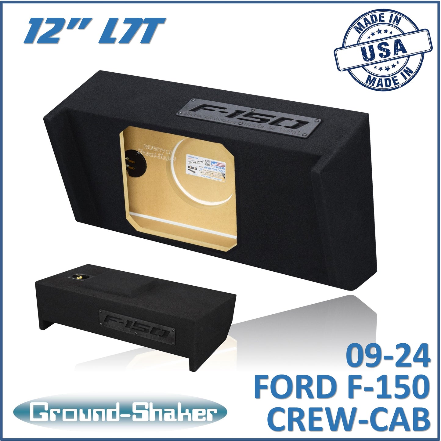 BLACK 12" SINGLE SEALED L7T SUB BOX, FITS 09-24 FORD F-150 CREW-CAB