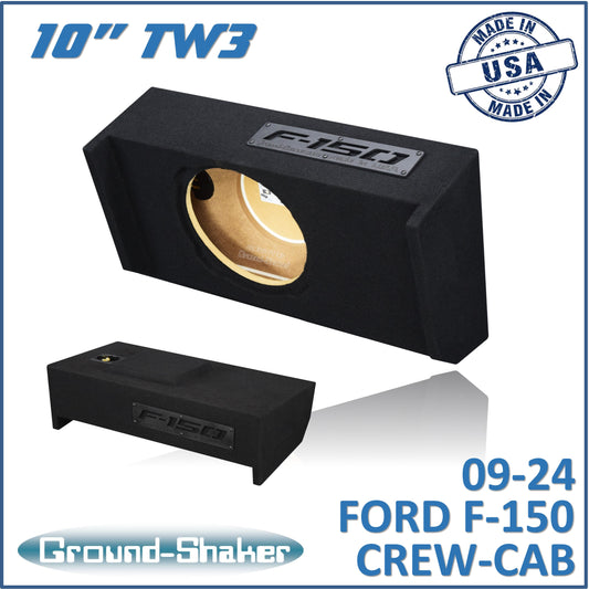 BLACK 10" SINGLE SEALED TW3 SUB BOX, FITS 09-24 FORD F-150 CREW-CAB
