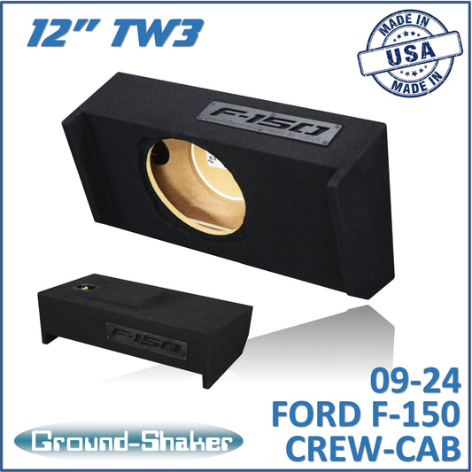 BLACK 12" SINGLE SEALED TW3 SUB BOX, FITS 09-24 FORD F-150 CREW-CAB