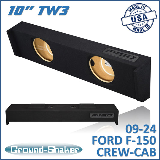 BLACK 10" DUAL SEALED TW3 SUB BOX, FITS 09-24 FORD F-150 CREW-CAB