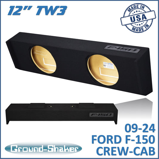 BLACK 12" DUAL SEALED TW3 SUB BOX, FITS 09-24 FORD F-150 CREW-CAB
