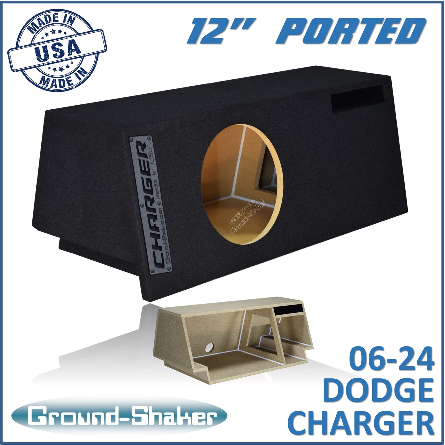 BLACK 12" SINGLE PORTED SUB BOX, FITS 06-24 DODGE CHARGER