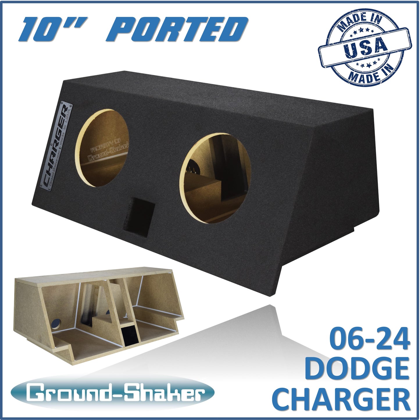 BLACK 10" DUAL PORTED SUB BOX, FITS 06-24 DODGE CHARGER