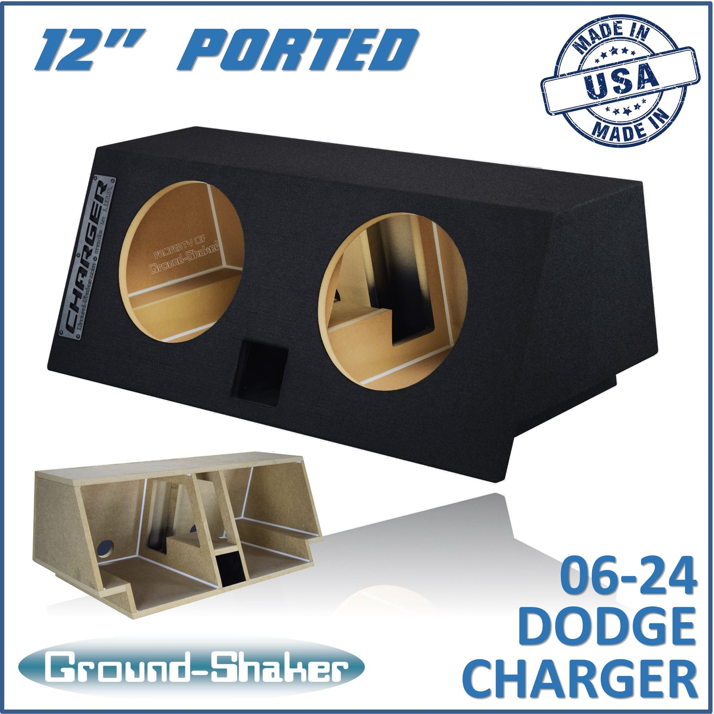BLACK 12" DUAL PORTED SUB BOX, FITS 06-24 DODGE CHARGER