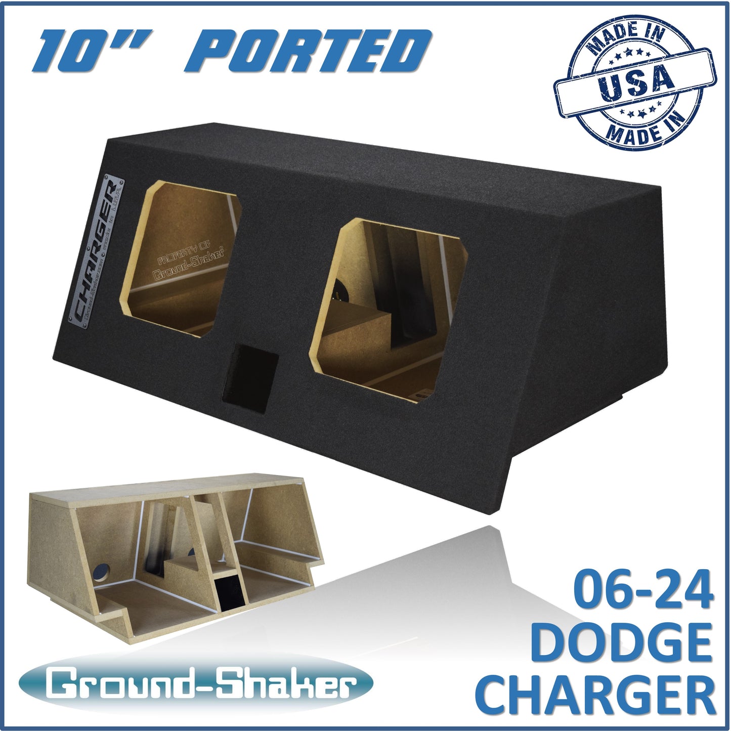 BLACK 10" DUAL PORTED SOLOBARIC SUB BOX, FITS 06-24 DODGE CHARGER