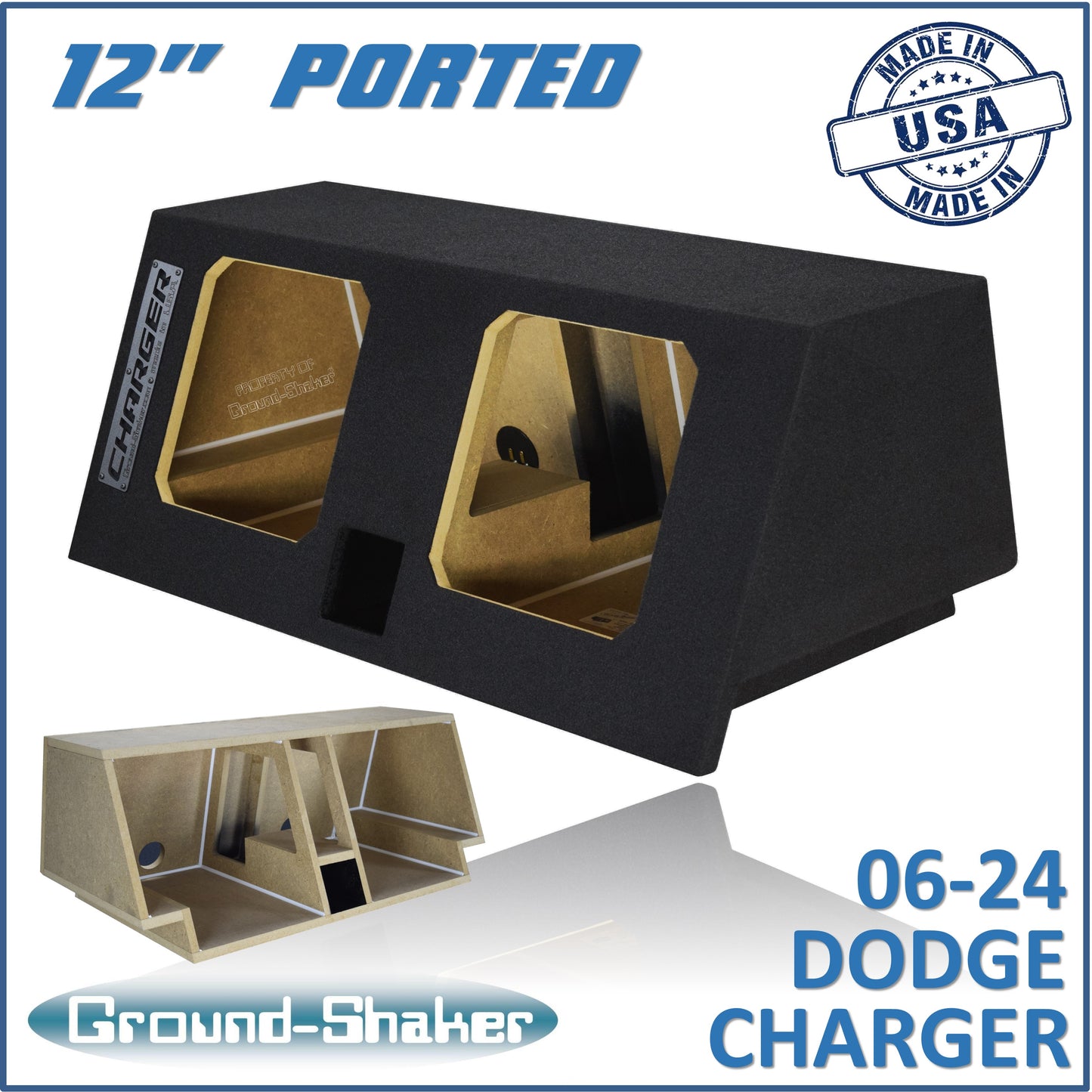 BLACK 12" DUAL PORTED SOLOBARIC SUB BOX, FITS 06-24 DODGE CHARGER