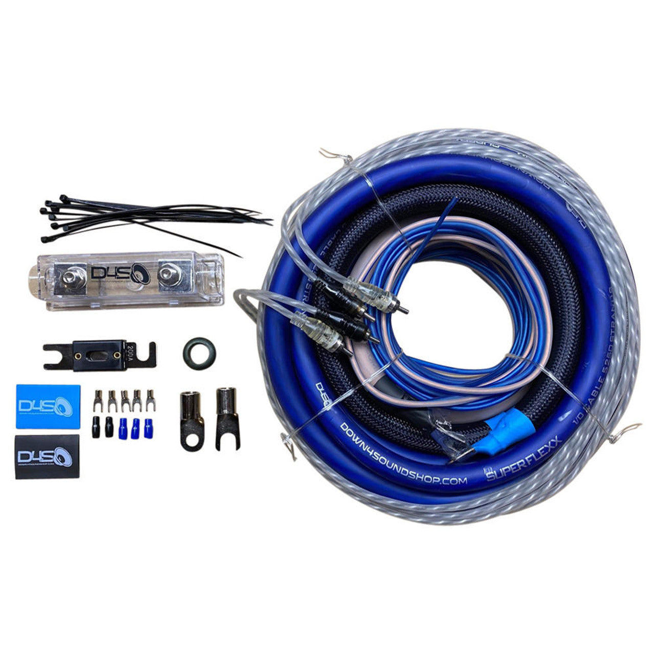 DOWN4SOUND 0 GAUGE CCA AMPLIFIER INSTALL KIT ( BLUE/CLEAR )
