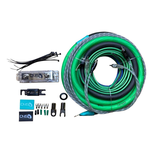 DOWN4SOUND 0 GAUGE SILVER TINNED OFC AMPLIFIER INSTALL KIT ( LIME GREEN/BLACK )