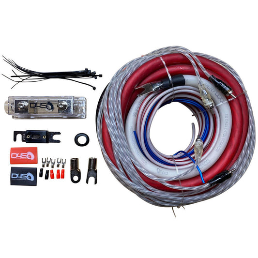 DOWN4SOUND 0 GAUGE SILVER TINNED OFC AMPLIFIER INSTALL KIT ( RED/CLEAR )