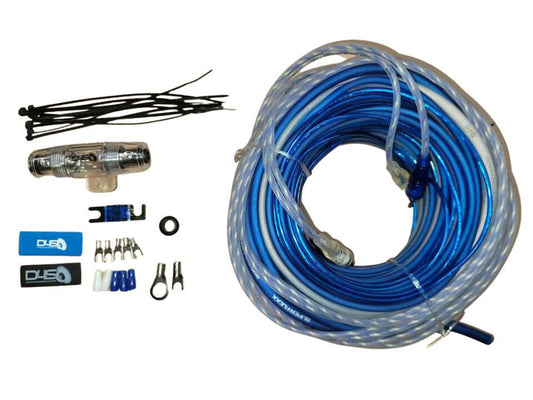 DOWN4SOUND 8 GAUGE SILVER TINNED OFC AMPLIFIER INSTALL KIT ( BLUE/CLEAR )