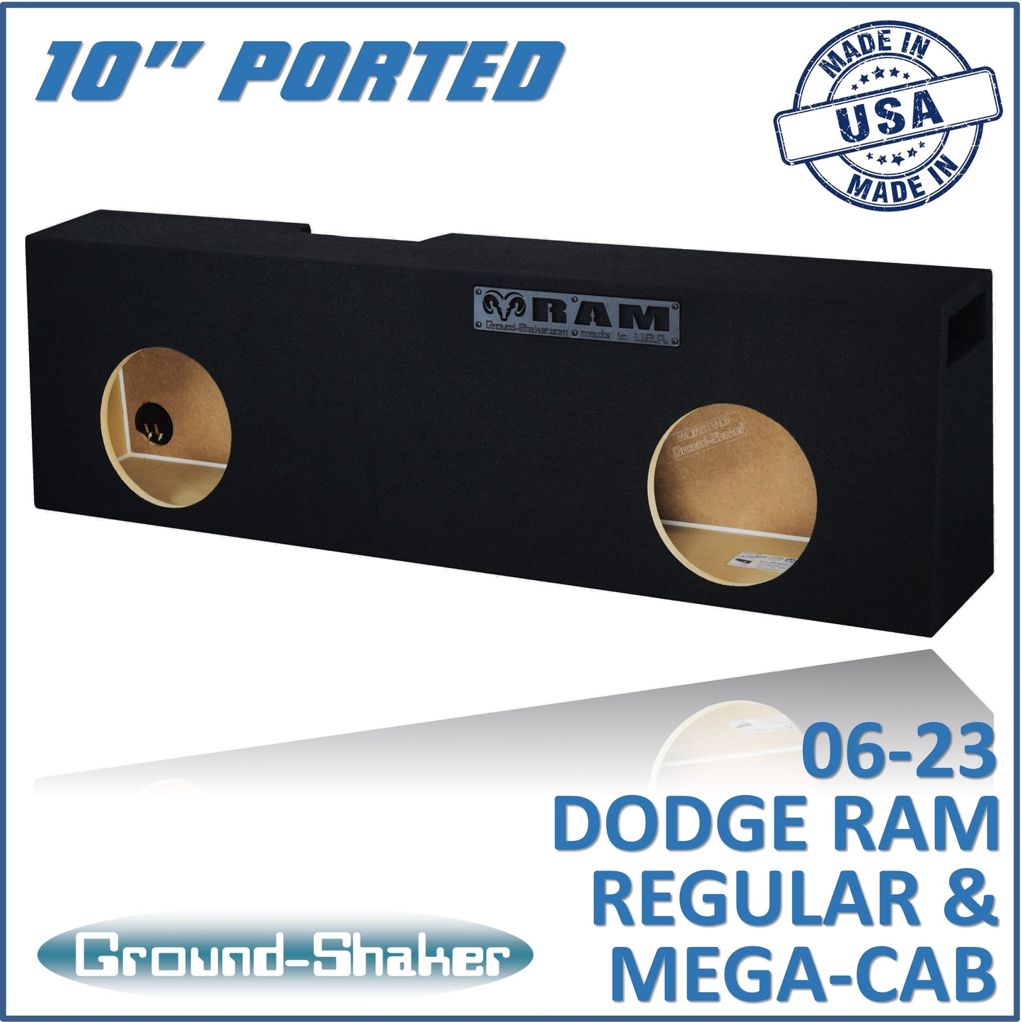 BLACK 10" DUAL PORTED SUB BOX, FITS 06-23 DODGE RAM REGULAR AND MEGA CAB