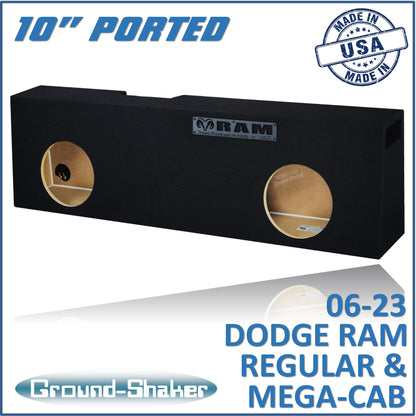 BLACK 10" DUAL PORTED SUB BOX, FITS 06-23 DODGE RAM REGULAR AND MEGA CAB
