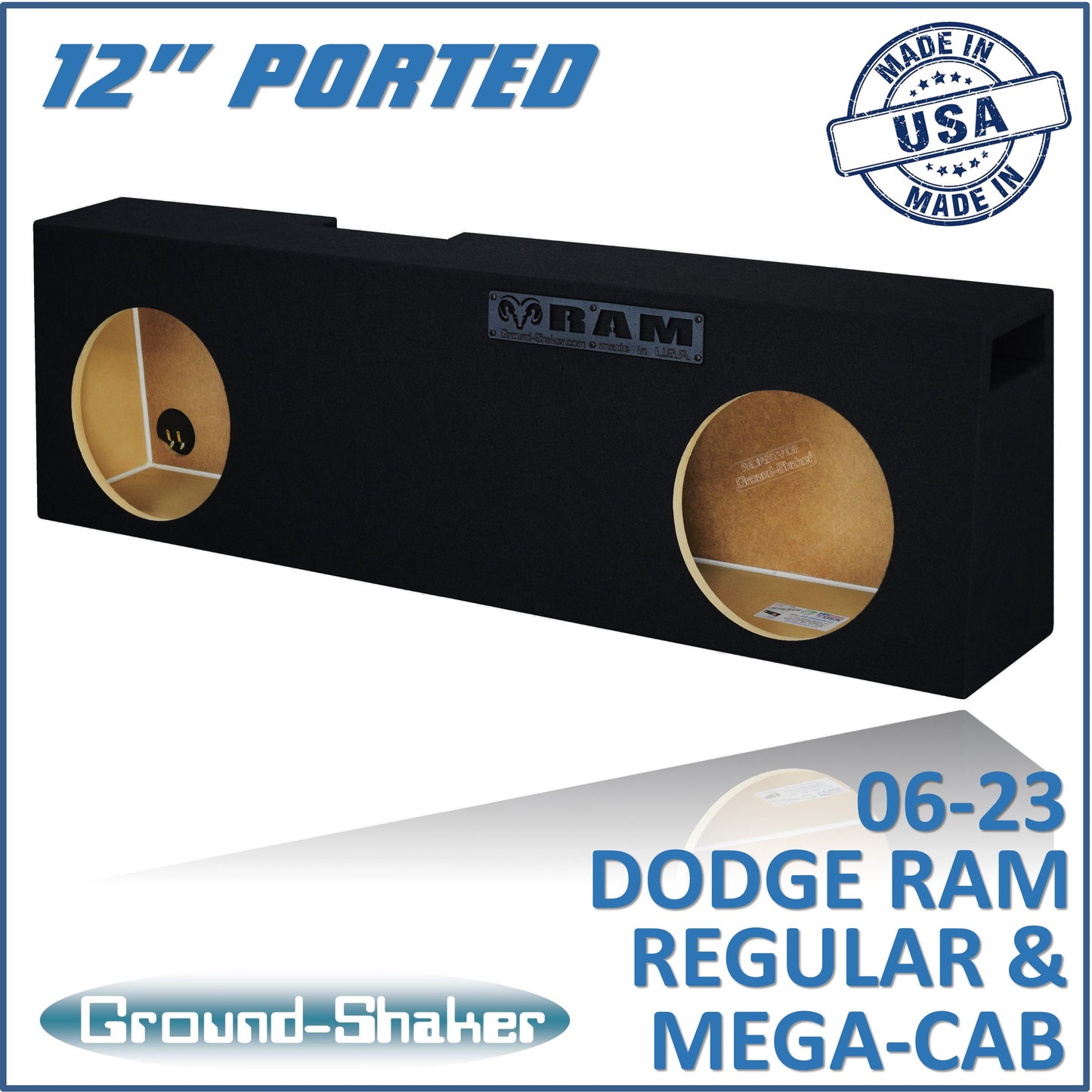 BLACK 12" DUAL PORTED SUB BOX, FITS 06-23 DODGE RAM REGULAR AND MEGA CAB