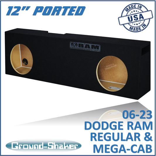 BLACK 12" DUAL PORTED SUB BOX, FITS 06-23 DODGE RAM REGULAR AND MEGA CAB