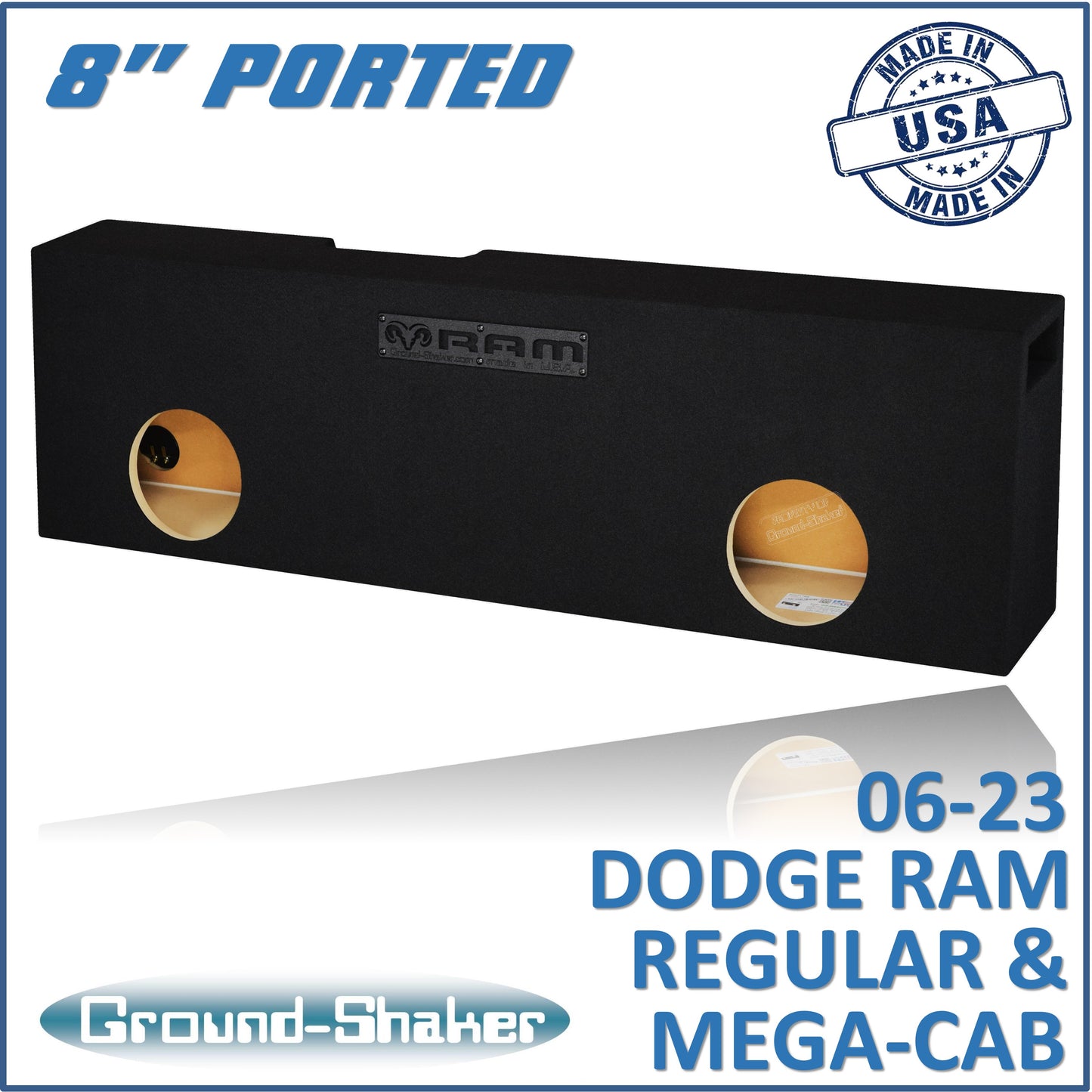 BLACK 8" DUAL PORTED SUB BOX, FITS 06-23 DODGE RAM REGULAR AND MEGA CAB