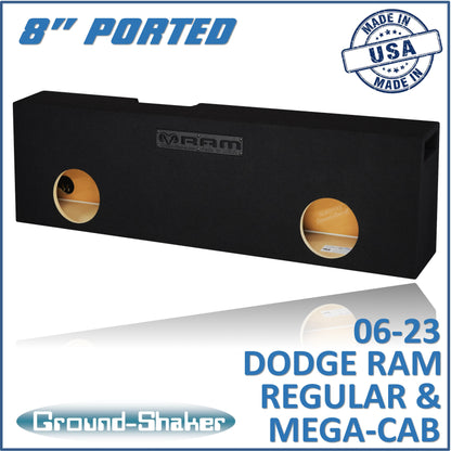 BLACK 8" DUAL PORTED SUB BOX, FITS 06-23 DODGE RAM REGULAR AND MEGA CAB