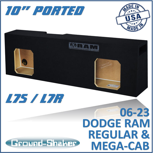 BLACK 10" DUAL PORTED SOLO-BARIC SUB BOX, FITS 06-23 DODGE RAM REGULAR AND MEGA CAB