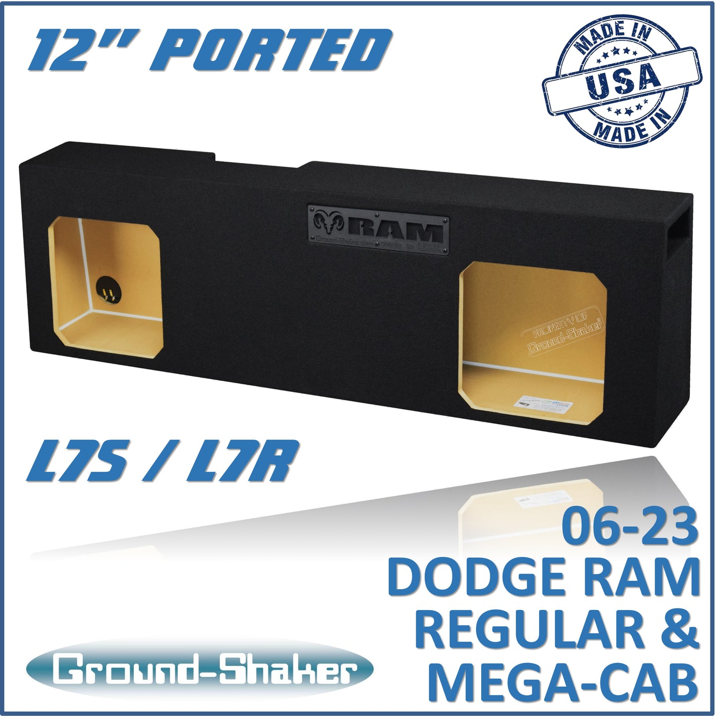 BLACK 12" DUAL PORTED SOLO-BARIC SUB BOX, FITS 06-23 DODGE RAM REGULAR AND MEGA CAB